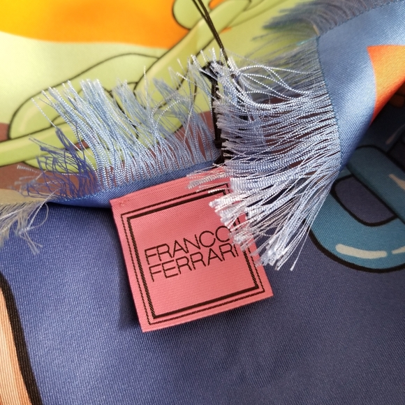 Franco Ferrari Love Chain Print Silk Square Scarf Multicolor - Picture 5 of 7